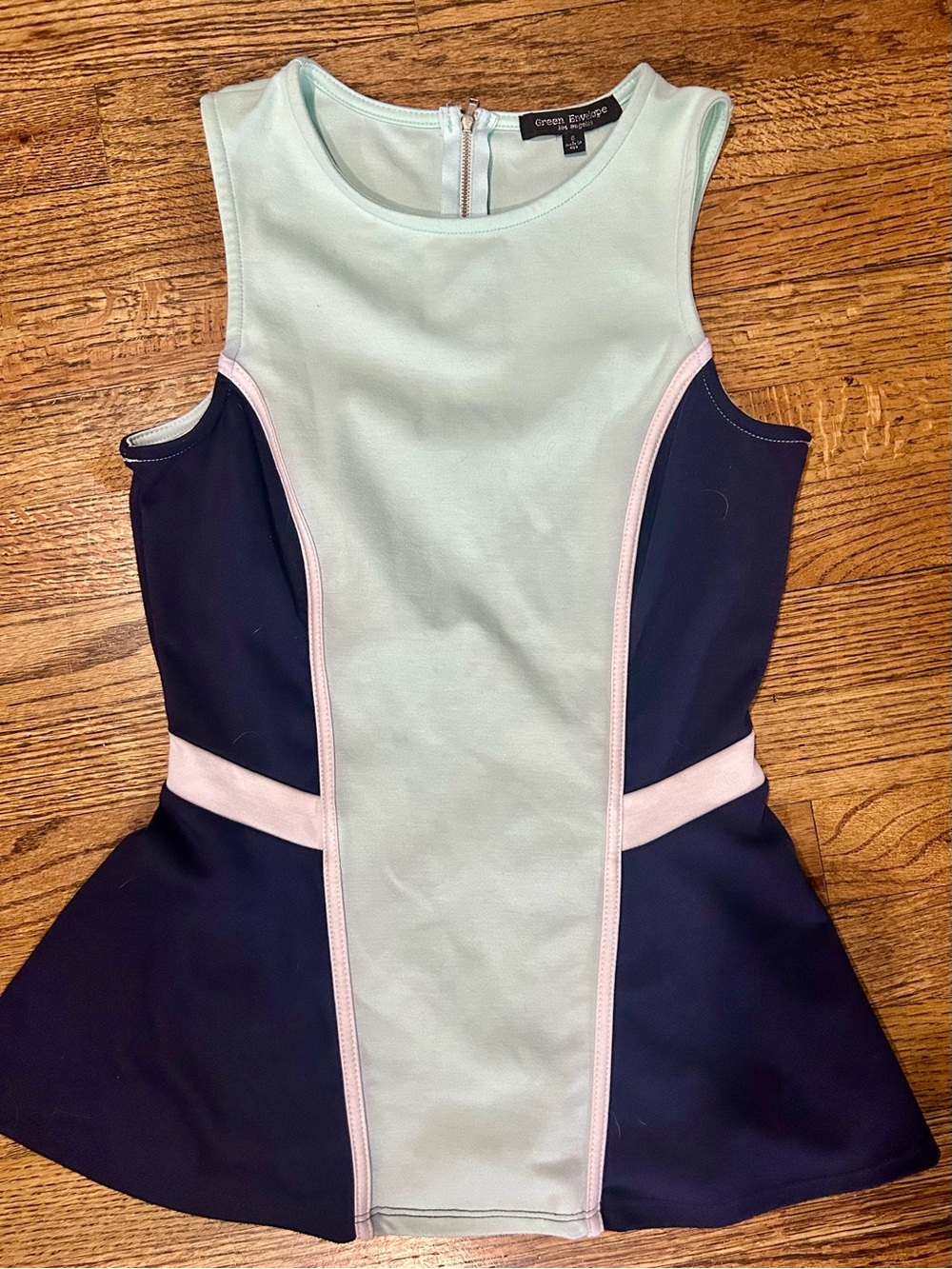Green Envelope Mint, Navy & Pink Colorblock Peplum Dress